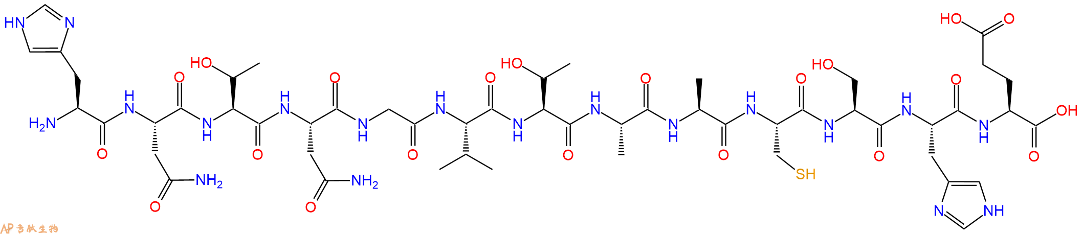 专肽生物产品H2N-His-Asn-Thr-Asn-Gly-Val-Thr-Ala-Ala-Cys-Ser-His-Glu-OH