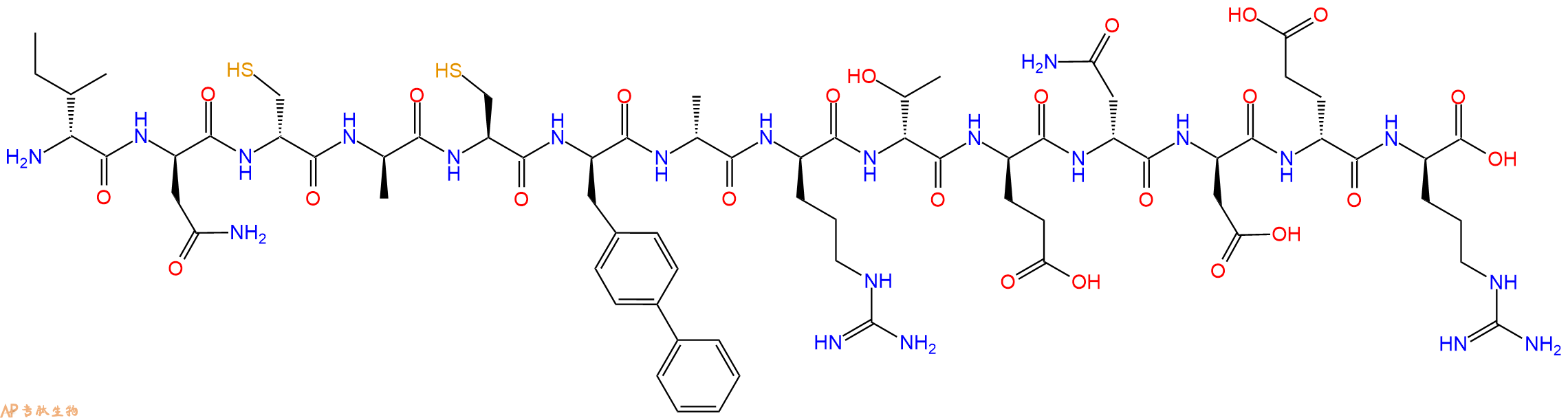 专肽生物产品H2N-DIle-DAsn-DCys-DAla-Cys-DBip-DAla-DArg-DThr-DGlu-DAsn-DAsp-DGlu-DArg-OH
