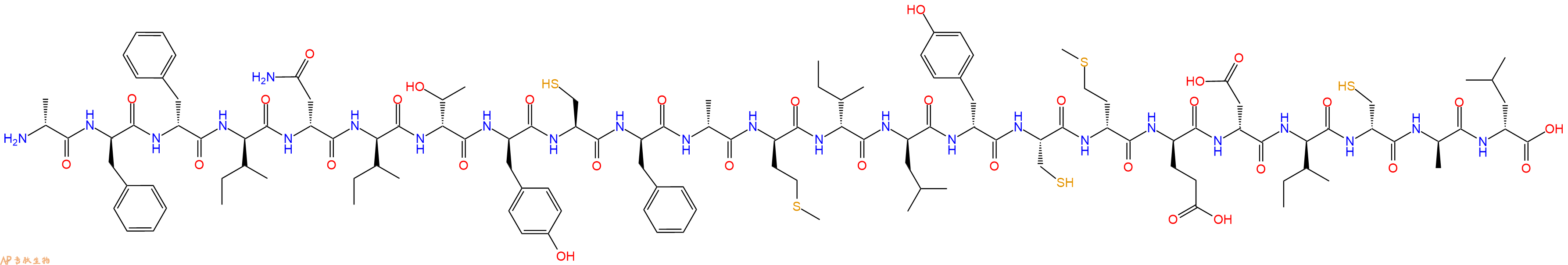 专肽生物产品H2N-DAla-DPhe-DPhe-DIle-DAsn-DIle-DThr-DTyr-Cys-DPhe-DAla-DMet-DIle-DLeu-DTyr-Cys-DMet-DGlu-DAsp-DIle-DCys-DAla-DLeu-OH