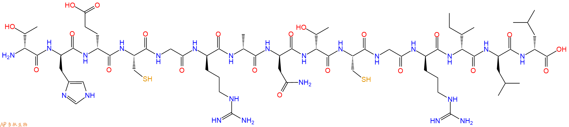 专肽生物产品H2N-DThr-DHis-DGlu-Cys-Gly-DArg-DAla-DAsn-DThr-Cys-Gly-DArg-DIle-DLeu-DLeu-OH