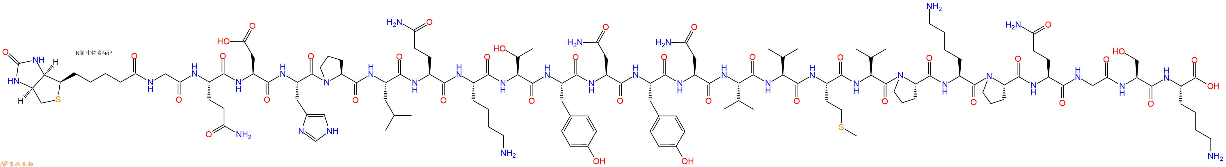 专肽生物产品Biotinyl-Gly-Gln-Asp-His-Pro-Leu-Gln-Lys-Thr-Tyr-Asn-Tyr-Asn-Val-Val-Met-Val-Pro-Lys-Pro-Gln-Gly-Ser-Lys-OH