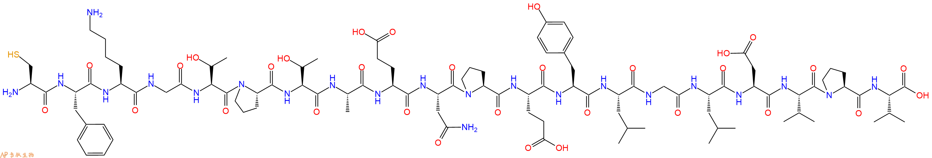 专肽生物产品H2N-Cys-Phe-Lys-Gly-Thr-Pro-Thr-Ala-Glu-Asn-Pro-Glu-Tyr-Leu-Gly-Leu-Asp-Val-Pro-Val-OH