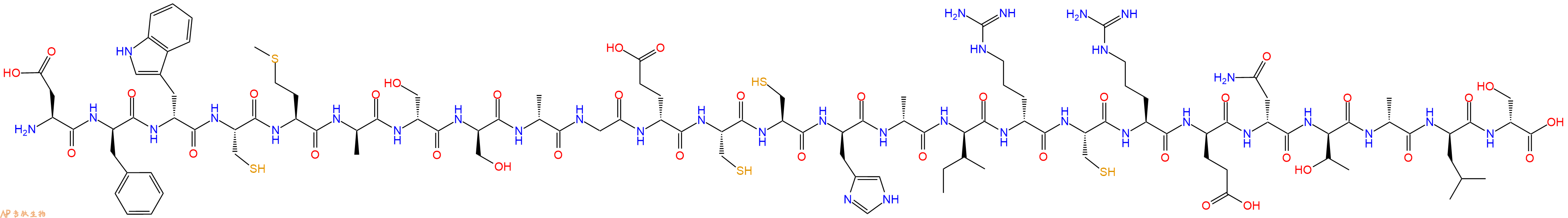 专肽生物产品H2N-Asp-DPhe-DTrp-Cys-Met-DAla-DSer-DSer-DAla-Gly-DGlu-Cys-Cys-DHis-DAla-DIle-DArg-Cys-Arg-DGlu-DAsn-DThr-DAla-DLeu-DSer-OH