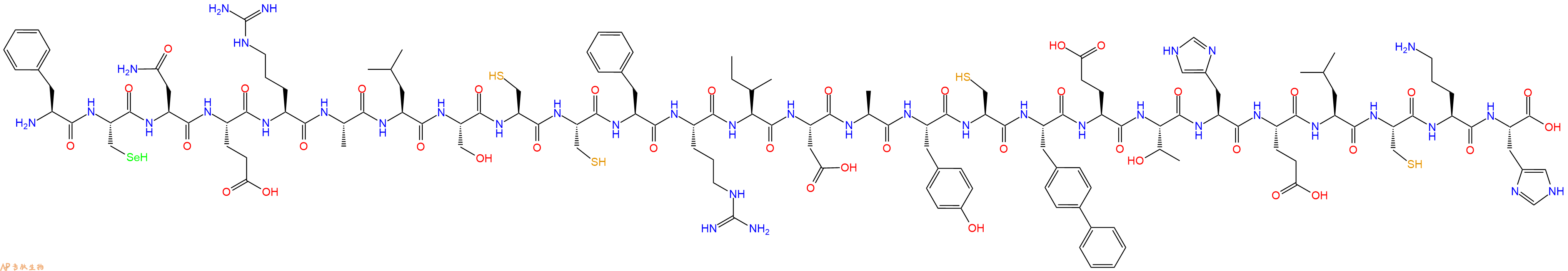 专肽生物产品H2N-Phe-Sec-Asn-Glu-Arg-Ala-Leu-Ser-Cys-Cys-Phe-Arg-Ile-Asp-Ala-Tyr-Cys-Bip-Glu-Thr-His-Glu-Leu-Cys-Orn-His-OH