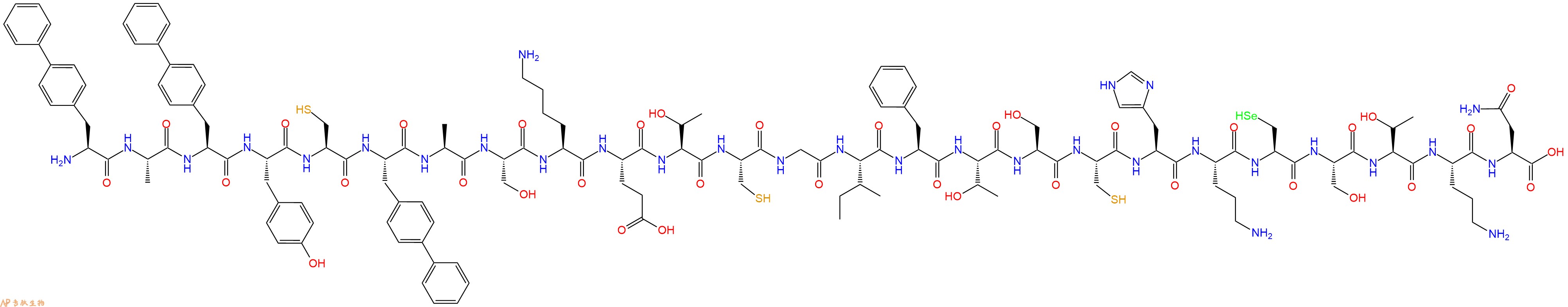 专肽生物产品H2N-Bip-Ala-Bip-Tyr-Cys-Bip-Ala-Ser-Lys-Glu-Thr-Cys-Gly-Ile-Phe-Thr-Ser-Cys-His-Orn-Sec-Ser-Thr-Orn-Asn-OH