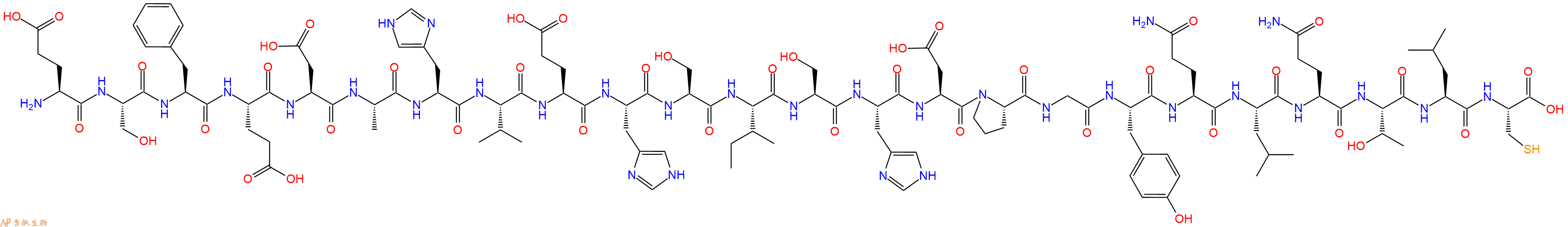 专肽生物产品H2N-Glu-Ser-Phe-Glu-Asp-Ala-His-Val-Glu-His-Ser-Ile-Ser-His-Asp-Pro-Gly-Tyr-Gln-Leu-Gln-Thr-Leu-Cys-OH