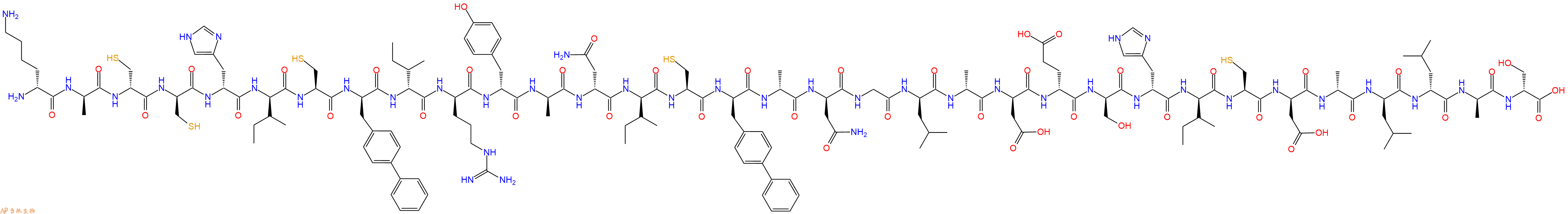 专肽生物产品H2N-DLys-DAla-DCys-DCys-DHis-DIle-Cys-DBip-DIle-DArg-DTyr-DAla-DAsn-DIle-Cys-DBip-DAla-DAsn-Gly-DLeu-DAla-DAsp-DGlu-DSer-DHis-DIle-Cys-DAsp-DAla-DLeu-DLeu-DAla-DSer-OH