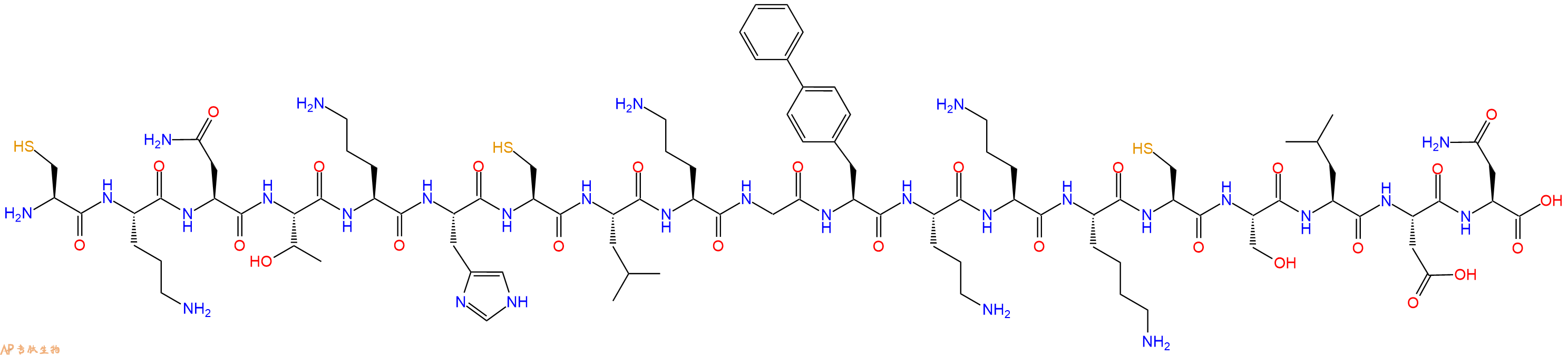 专肽生物产品H2N-Cys-Orn-Asn-Thr-Orn-His-Cys-Leu-Orn-Gly-Bip-Orn-Orn-Lys-Cys-Ser-Leu-Asp-Asn-OH