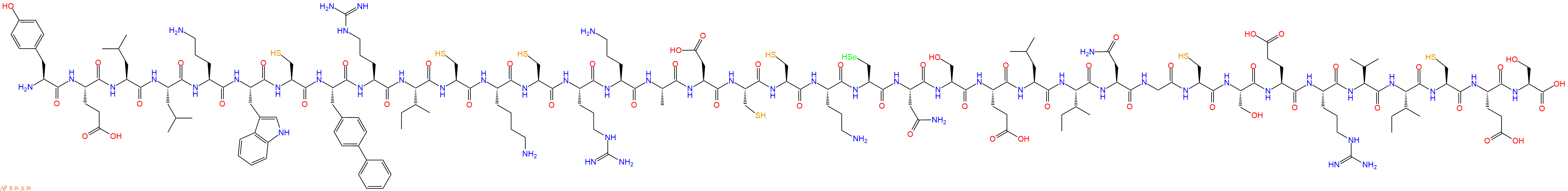 专肽生物产品H2N-Tyr-Glu-Leu-Leu-Orn-Trp-Cys-Bip-Arg-Ile-Cys-Lys-Cys-Arg-Orn-Ala-Asp-Cys-Cys-Orn-Sec-Asn-Ser-Glu-Leu-Ile-Asn-Gly-Cys-Ser-Glu-Arg-Val-Ile-Cys-Glu-Ser-OH