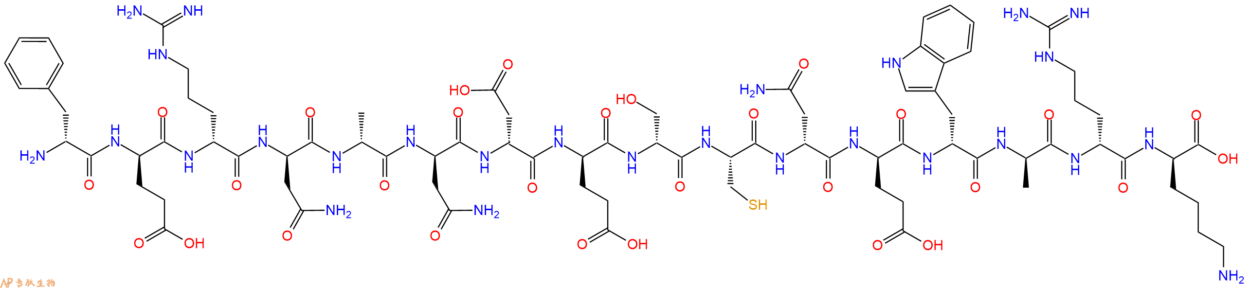 专肽生物产品H2N-DPhe-DGlu-DArg-DAsn-DAla-DAsn-DAsp-DGlu-DSer-Cys-DAsn-DGlu-DTrp-DAla-DArg-DLys-OH