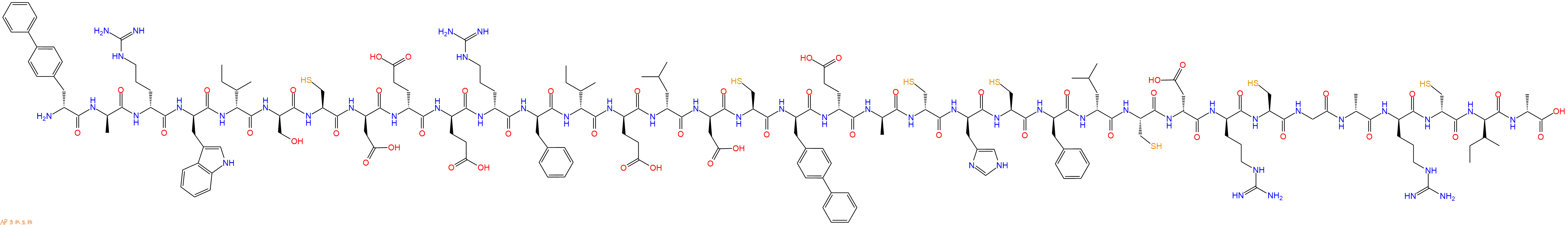 专肽生物产品H2N-DBip-DAla-DArg-DTrp-DIle-DSer-Cys-DAsp-DGlu-DGlu-DArg-DPhe-DIle-DGlu-DLeu-DAsp-Cys-DBip-DGlu-DAla-DCys-DHis-Cys-DPhe-DLeu-Cys-DAsp-DArg-Cys-Gly-DAla-DArg-DCys-DIle-DAla-OH