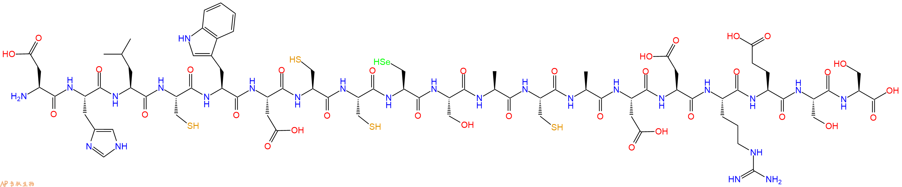 专肽生物产品H2N-Asp-His-Leu-Cys-Trp-Asp-Cys-Cys-Sec-Ser-Ala-Cys-Ala-Asp-Asp-Arg-Glu-Ser-Ser-OH