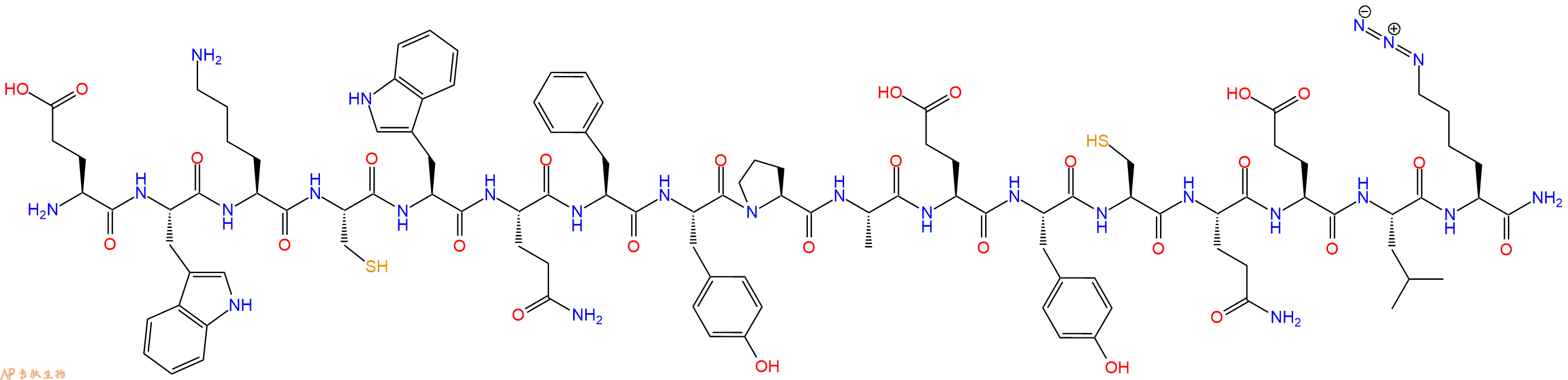 专肽生物产品H2N-Glu-Trp-Lys-Cys-Trp-Gln-Phe-Tyr-Pro-Ala-Glu-Tyr-Cys-Gln-Glu-Leu-Lys(N3)-CONH2
