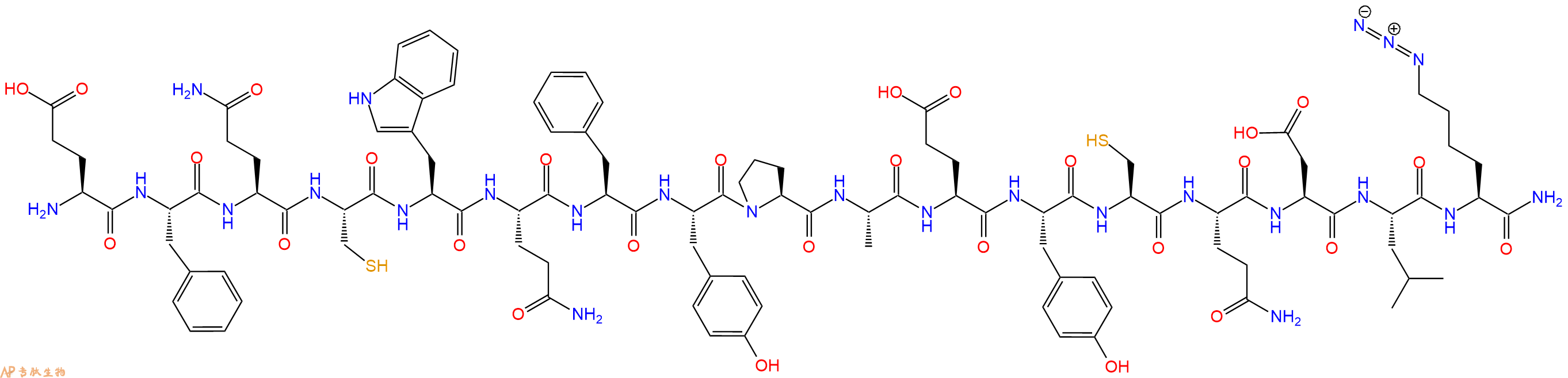 专肽生物产品H2N-Glu-Phe-Gln-Cys-Trp-Gln-Phe-Tyr-Pro-Ala-Glu-Tyr-Cys-Gln-Asp-Leu-Lys(N3)-CONH2