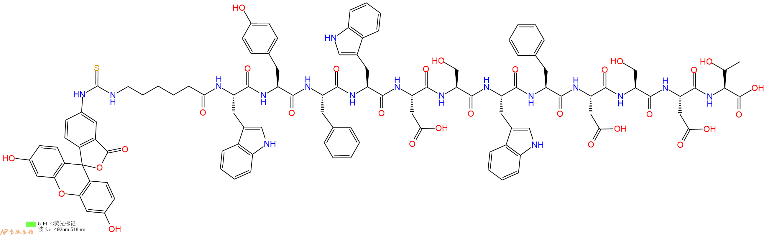 专肽生物产品5FITC-Ahx-Trp-Tyr-Phe-Trp-Asp-Ser-Trp-Phe-Asp-Ser-Asp-Thr-OH