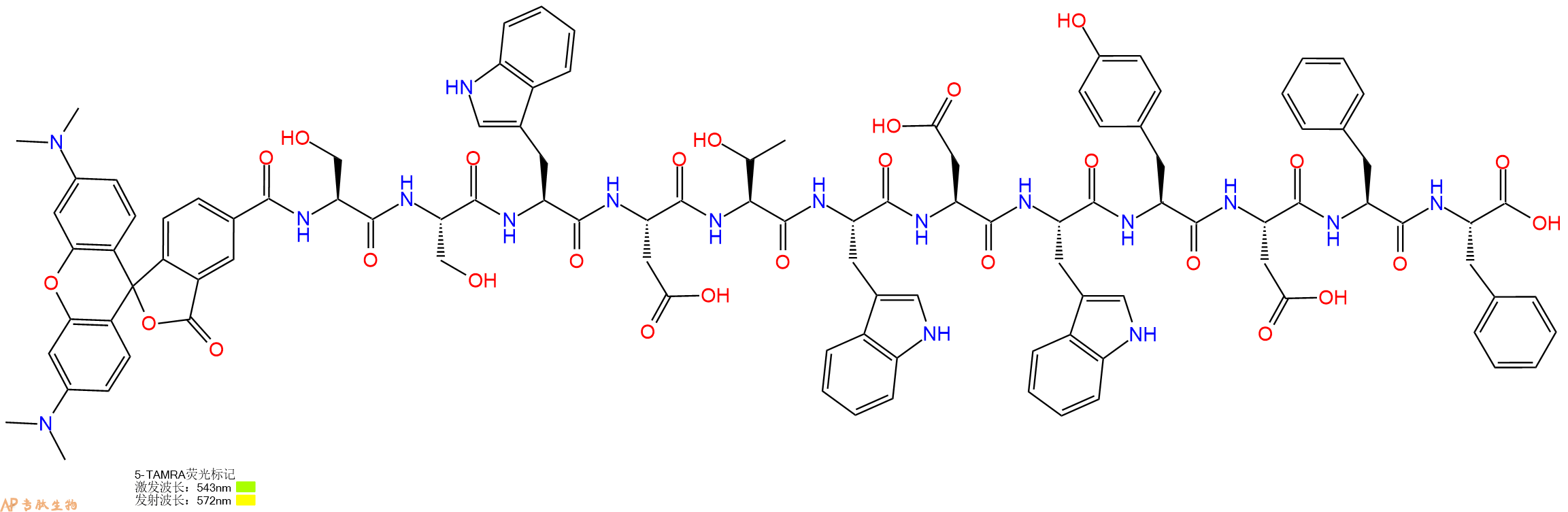 专肽生物产品5TAMRA-Ser-Ser-Trp-Asp-Thr-Trp-Asp-Trp-Tyr-Asp-Phe-Phe-OH
