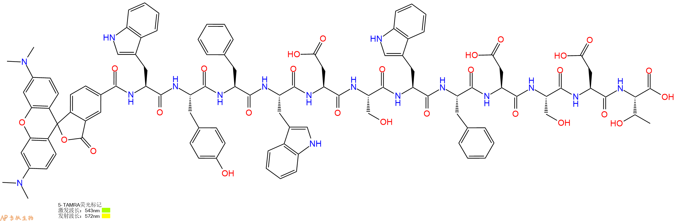 专肽生物产品5TAMRA-Trp-Tyr-Phe-Trp-Asp-Ser-Trp-Phe-Asp-Ser-Asp-Thr-OH