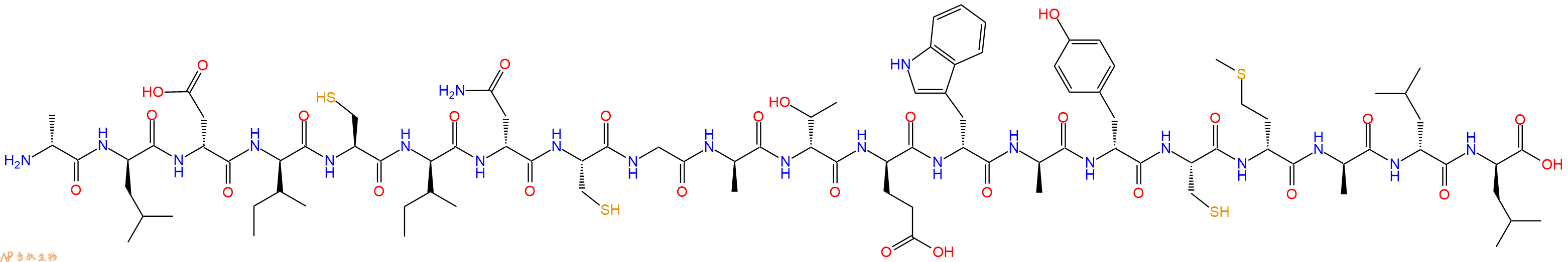 专肽生物产品H2N-DAla-DLeu-DAsp-DIle-Cys-DIle-DAsn-Cys-Gly-DAla-DThr-DGlu-DTrp-DAla-DTyr-Cys-DMet-DAla-DLeu-DLeu-OH