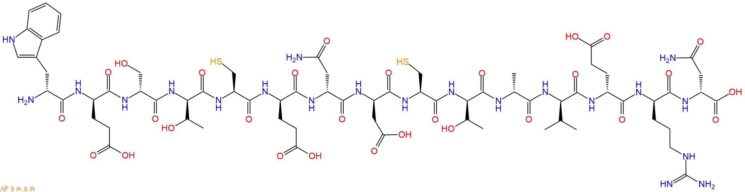 专肽生物产品H2N-DTrp-DGlu-DSer-DThr-Cys-DGlu-DAsn-DAsp-Cys-DThr-DAla-DVal-DGlu-DArg-DAsn-OH