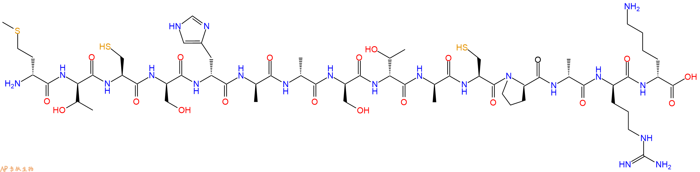 专肽生物产品H2N-DMet-DThr-Cys-DSer-DHis-DAla-DAla-DSer-DThr-DAla-Cys-DPro-DAla-DArg-DLys-OH