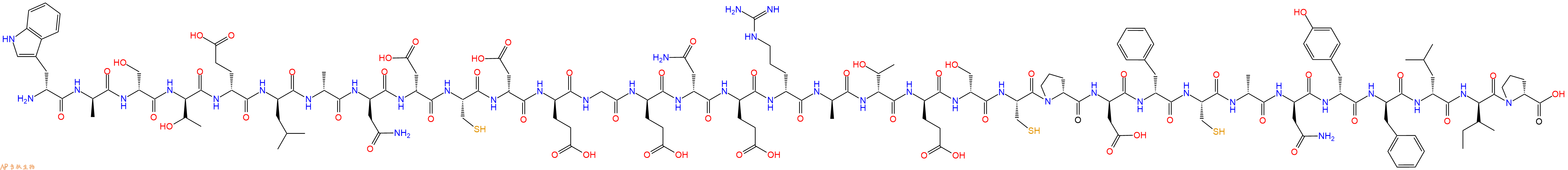 专肽生物产品H2N-DTrp-DAla-DSer-DThr-DGlu-DLeu-DAla-DAsn-DAsp-Cys-DAsp-DGlu-Gly-DGlu-DAsn-DGlu-DArg-DAla-DThr-DGlu-DSer-Cys-DPro-DAsp-DPhe-Cys-DAla-DAsn-DTyr-DPhe-DLeu-DIle-DPro-OH
