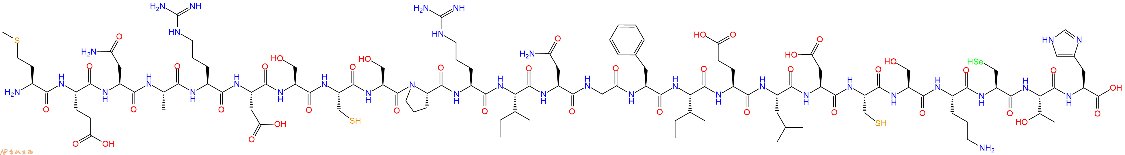 专肽生物产品H2N-Met-Glu-Asn-Ala-Arg-Asp-Ser-Cys-Ser-Pro-Arg-Ile-Asn-Gly-Phe-Ile-Glu-Leu-Asp-Cys-Ser-Orn-Sec-Thr-His-OH