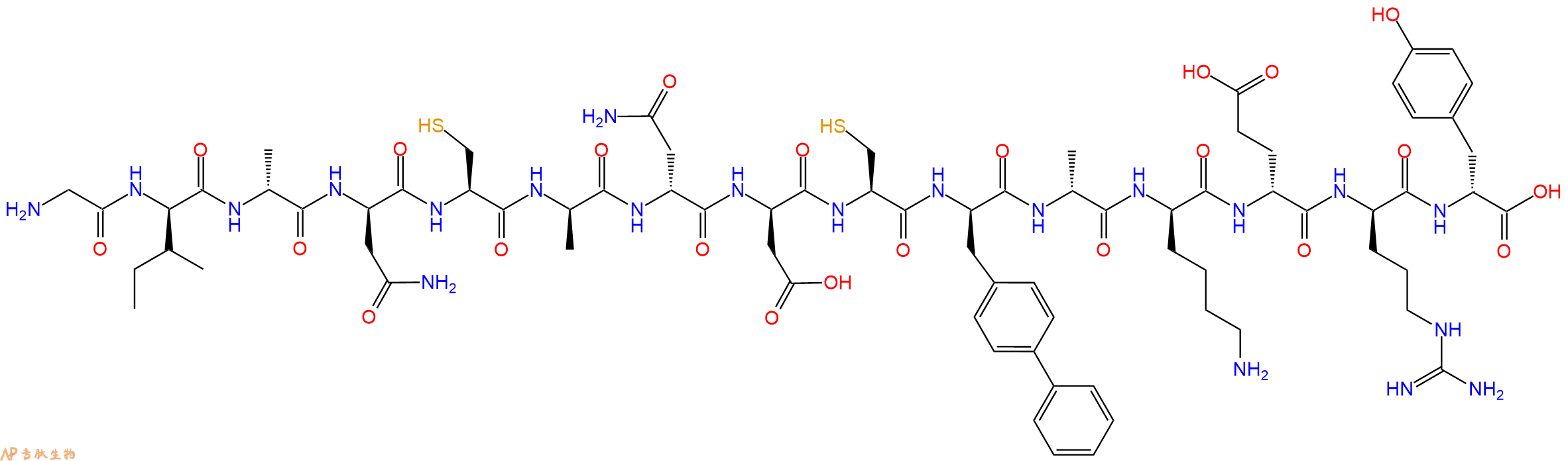 专肽生物产品H2N-Gly-DIle-DAla-DAsn-Cys-DAla-DAsn-DAsp-Cys-DBip-DAla-DLys-DGlu-DArg-DTyr-OH
