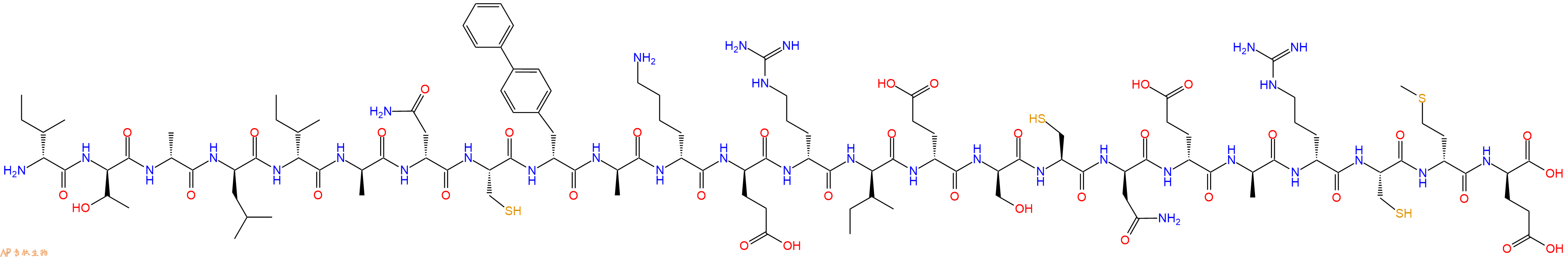 专肽生物产品H2N-DIle-DThr-DAla-DLeu-DIle-DAla-DAsn-Cys-DBip-DAla-DLys-DGlu-DArg-DIle-DGlu-DSer-Cys-DAsn-DGlu-DAla-DArg-Cys-DMet-DGlu-OH