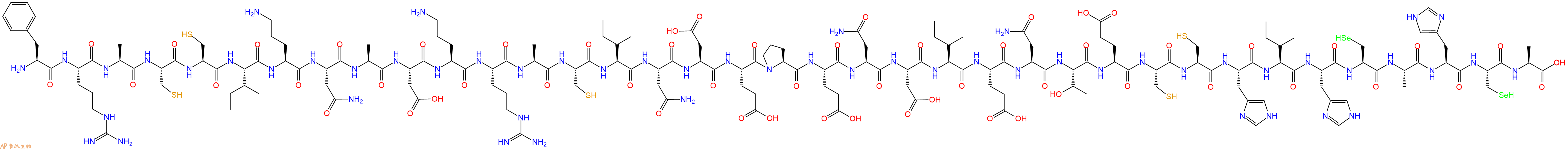 专肽生物产品H2N-Phe-Arg-Ala-Cys-Cys-Ile-Orn-Asn-Ala-Asp-Orn-Arg-Ala-Cys-Ile-Asn-Asp-Glu-Pro-Glu-Asn-Asp-Ile-Glu-Asn-Thr-Glu-Cys-Cys-His-Ile-His-Sec-Ala-His-Sec-Ala-OH