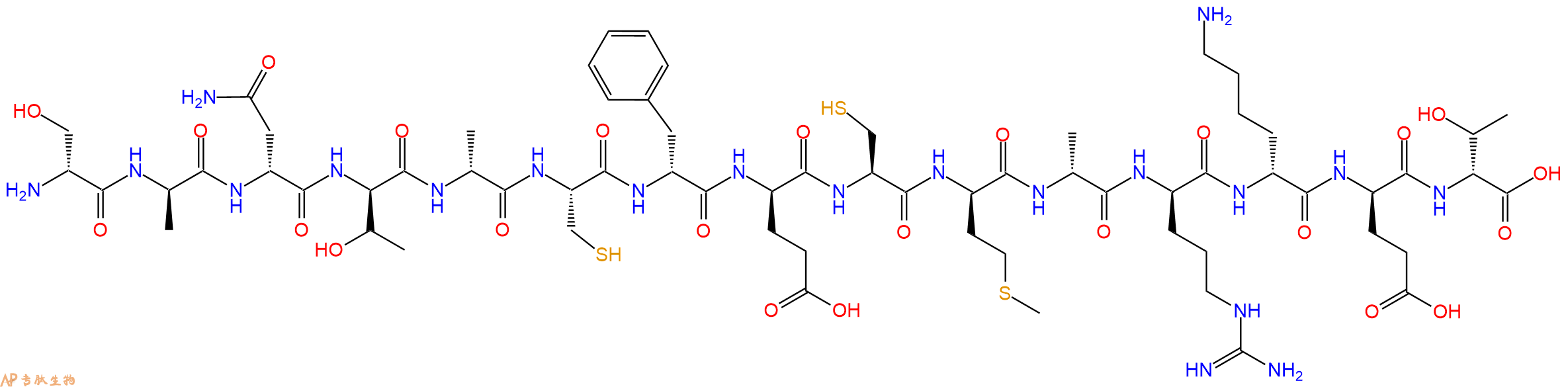 专肽生物产品H2N-DSer-DAla-DAsn-DThr-DAla-Cys-DPhe-DGlu-Cys-DMet-DAla-DArg-DLys-DGlu-DThr-OH