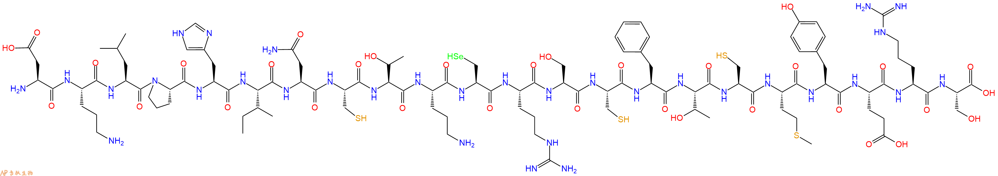 专肽生物产品H2N-Asp-Orn-Leu-Pro-His-Ile-Asn-Cys-Thr-Orn-Sec-Arg-Ser-Cys-Phe-Thr-Cys-Met-Tyr-Glu-Arg-Ser-OH