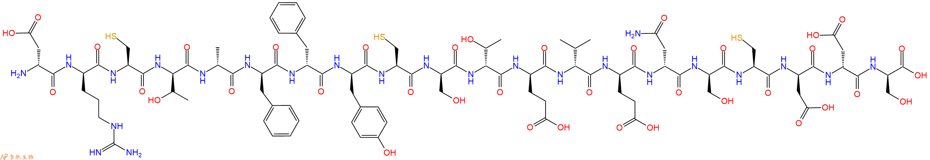 专肽生物产品H2N-DAsp-DArg-Cys-DThr-DAla-DPhe-DPhe-DTyr-Cys-DSer-DThr-DGlu-DVal-DGlu-DAsn-DSer-Cys-DAsp-DAsp-DSer-OH