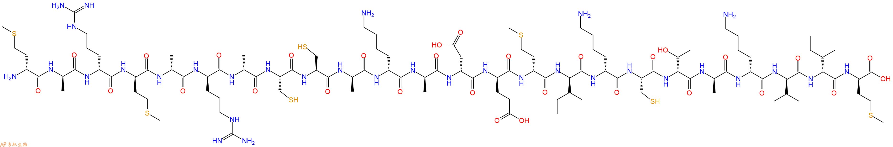 专肽生物产品H2N-DMet-DAla-DArg-DMet-DAla-DArg-DAla-Cys-Cys-DAla-DLys-DAla-DAsp-DGlu-DMet-DIle-DLys-Cys-DThr-DAla-DLys-DVal-DIle-DMet-OH