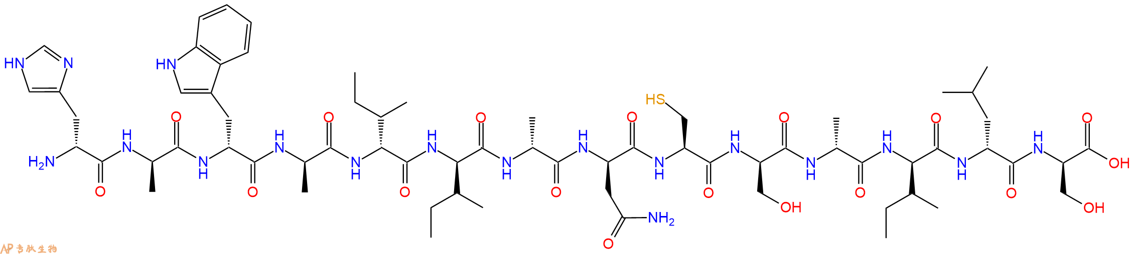 专肽生物产品H2N-DHis-DAla-DTrp-DAla-DIle-DIle-DAla-DAsn-Cys-DSer-DAla-DIle-DLeu-DSer-OH