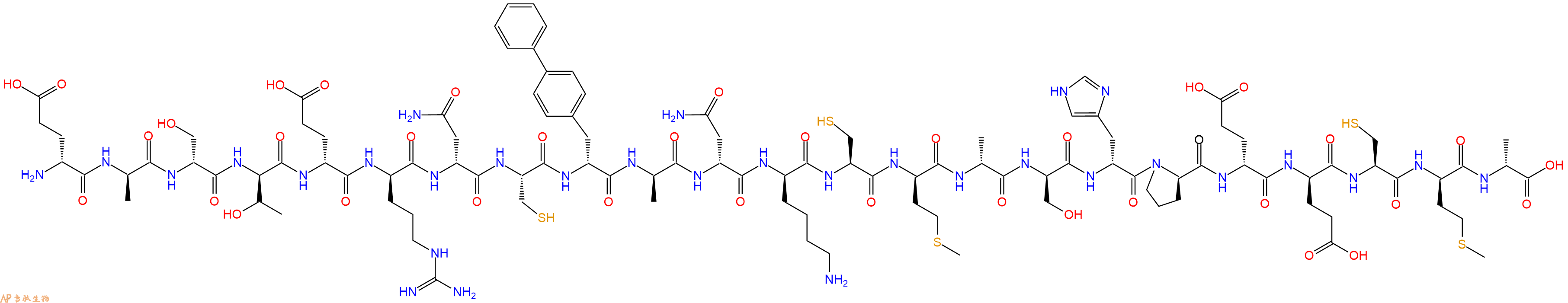专肽生物产品H2N-DGlu-DAla-DSer-DThr-DGlu-DArg-DAsn-Cys-DBip-DAla-DAsn-DLys-Cys-DMet-DAla-DSer-DHis-DPro-DGlu-DGlu-Cys-DMet-DAla-OH