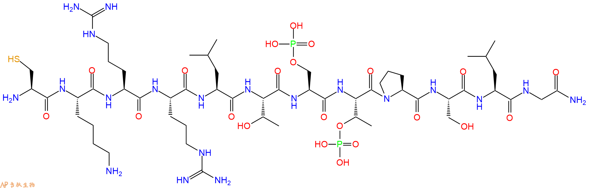 专肽生物产品H2N-Cys-Lys-Arg-Arg-Leu-Thr-Ser(PO3H2)-pThr-Pro-Ser-Leu-Gly-CONH2