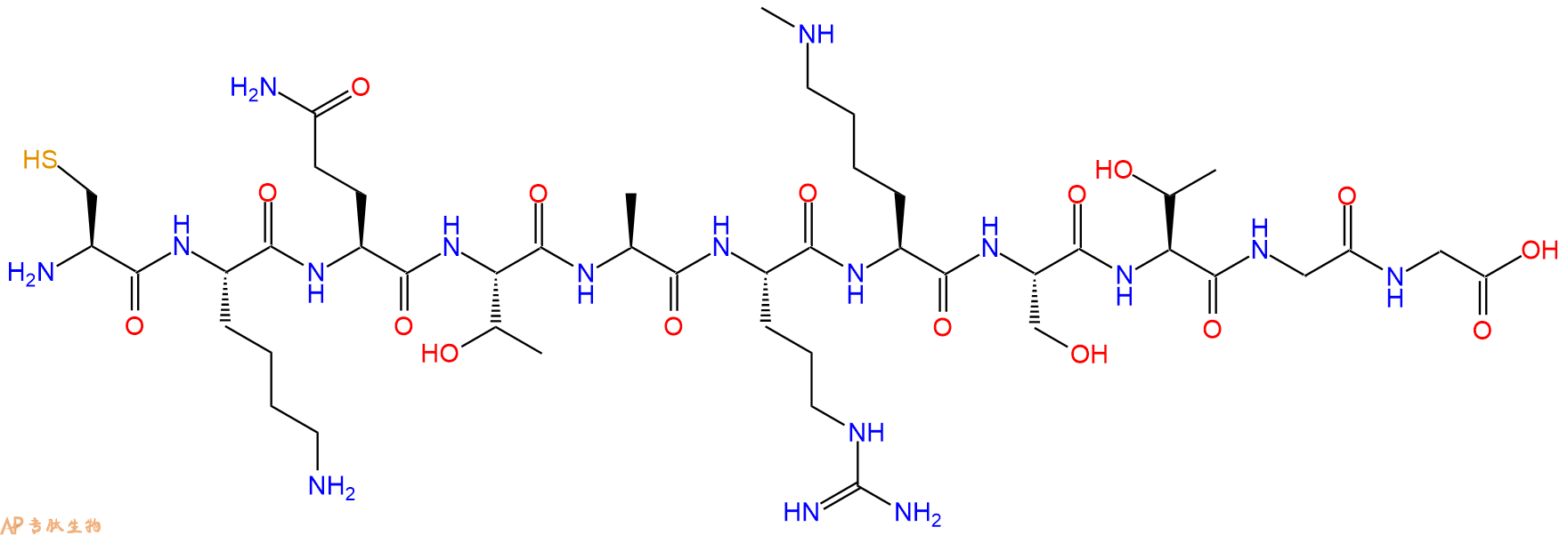 专肽生物产品H2N-Cys-Lys-Gln-Thr-Ala-Arg-Lys(Me)-Ser-Thr-Gly-Gly-OH