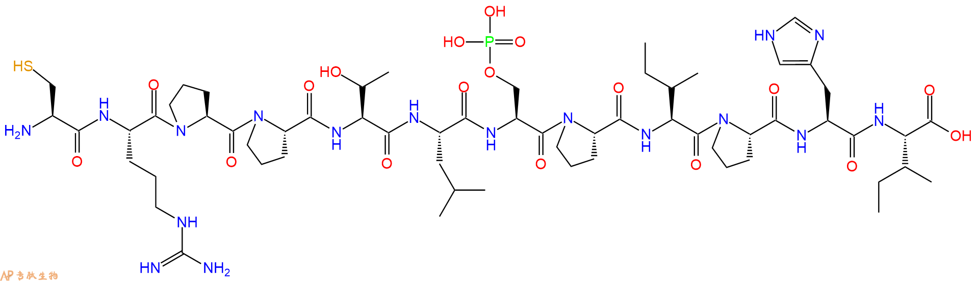 专肽生物产品H2N-Cys-Arg-Pro-Pro-Thr-Leu-Ser(PO3H2)-Pro-Ile-Pro-His-Ile-OH