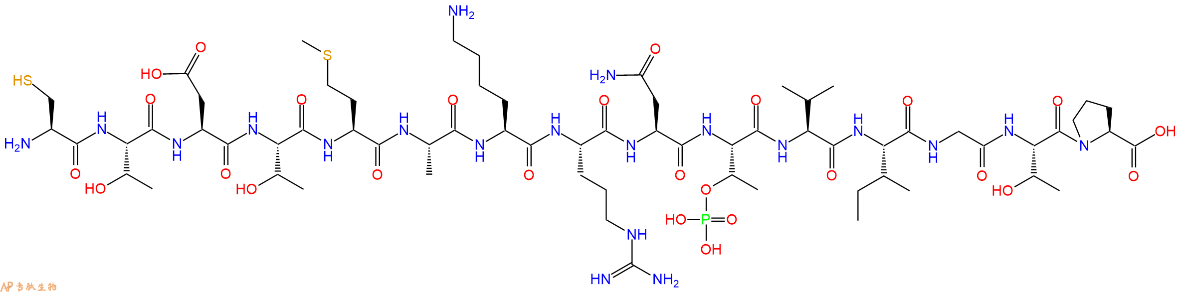 专肽生物产品H2N-Cys-Thr-Asp-Thr-Met-Ala-Lys-Arg-Asn-pThr-Val-Ile-Gly-Thr-Pro-OH