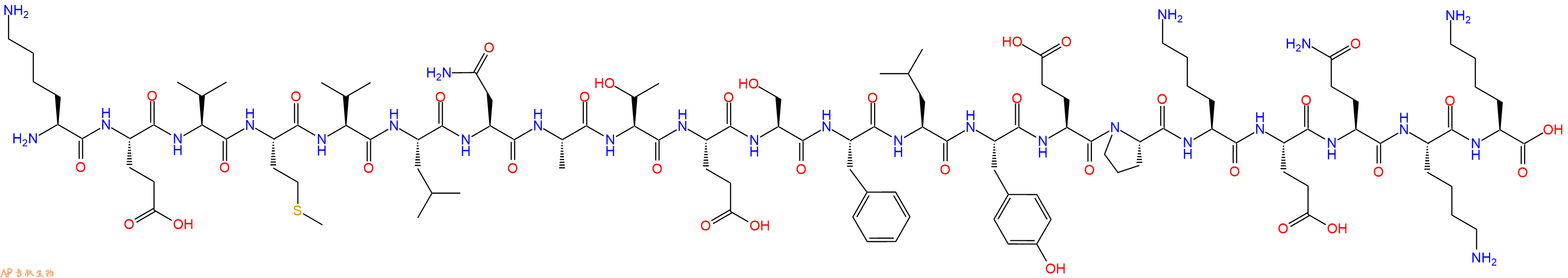 专肽生物产品H2N-Lys-Glu-Val-Met-Val-Leu-Asn-Ala-Thr-Glu-Ser-Phe-Leu-Tyr-Glu-Pro-Lys-Glu-Gln-Lys-Lys-OH
