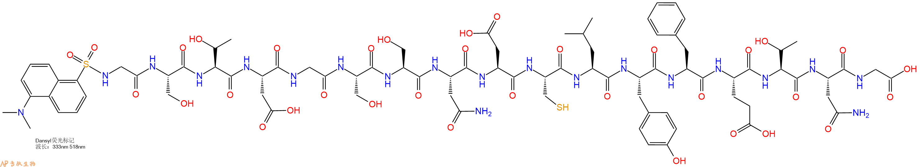 专肽生物产品Dansyl-Gly-Ser-Thr-Asp-Gly-Ser-Ser-Asn-Asp-Cys-Leu-Tyr-Phe-Glu-Thr-Asn-Gly-OH