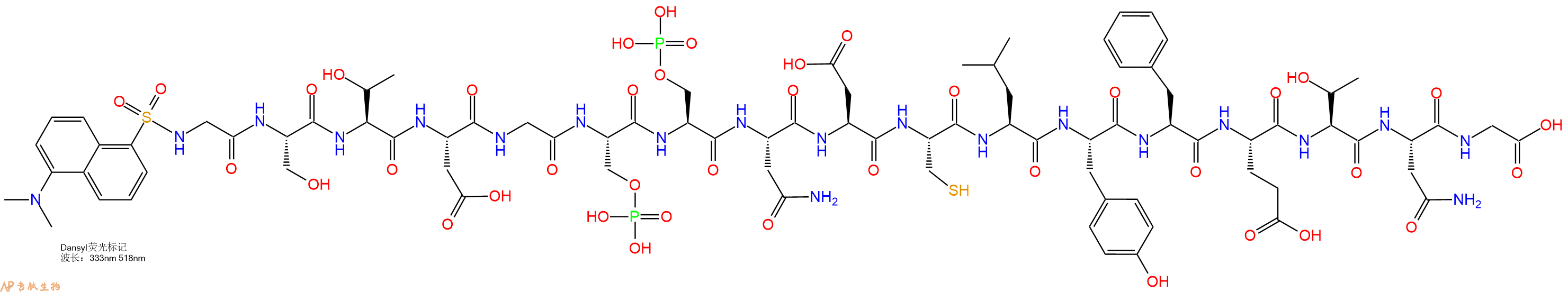专肽生物产品Dansyl-Gly-Ser-Thr-Asp-Gly-Ser(PO3H2)-Ser(PO3H2)-Asn-Asp-Cys-Leu-Tyr-Phe-Glu-Thr-Asn-Gly-OH