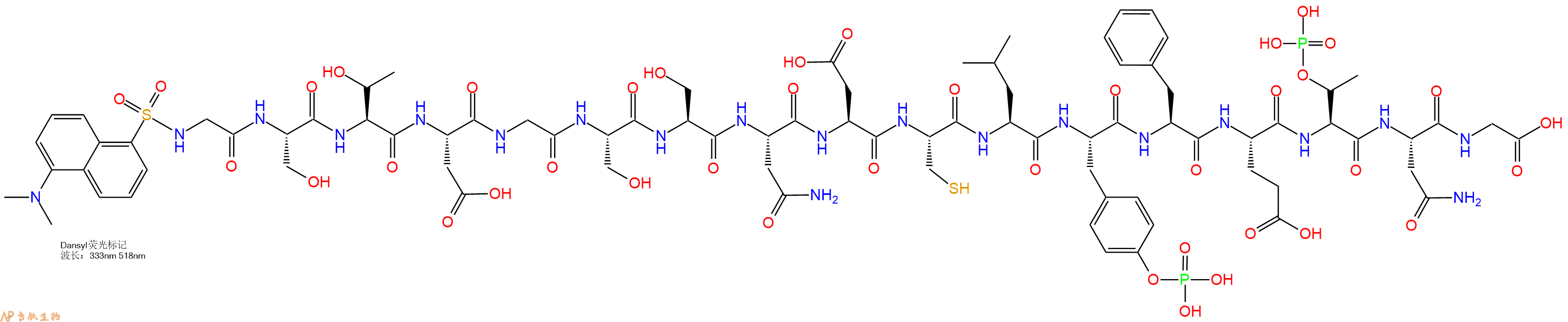 专肽生物产品Dansyl-Gly-Ser-Thr-Asp-Gly-Ser-Ser-Asn-Asp-Cys-Leu-Tyr(PO3H2)-Phe-Glu-pThr-Asn-Gly-OH