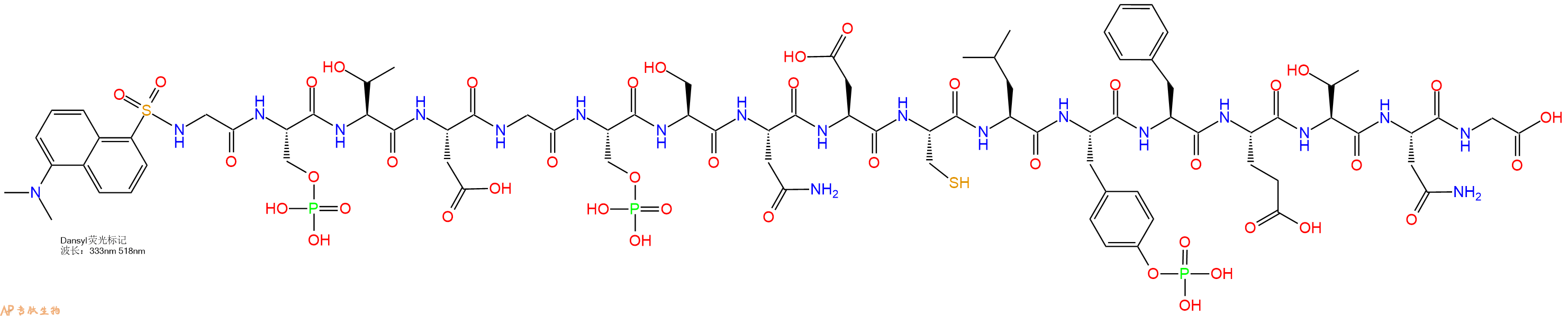 专肽生物产品Dansyl-Gly-Ser(PO3H2)-Thr-Asp-Gly-Ser(PO3H2)-Ser-Asn-Asp-Cys-Leu-Tyr(PO3H2)-Phe-Glu-Thr-Asn-Gly-OH