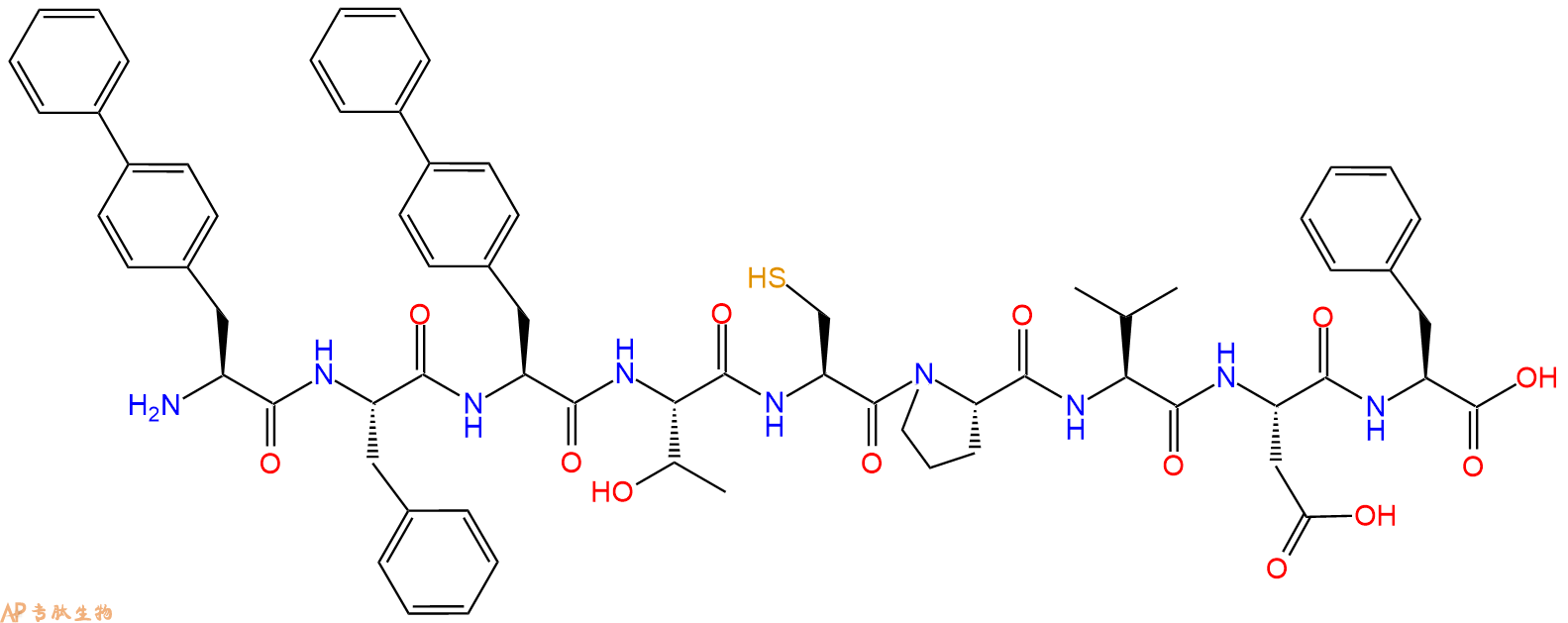 专肽生物产品H2N-Bip-Phe-Bip-Thr-Cys-Pro-Val-Asp-Phe-OH