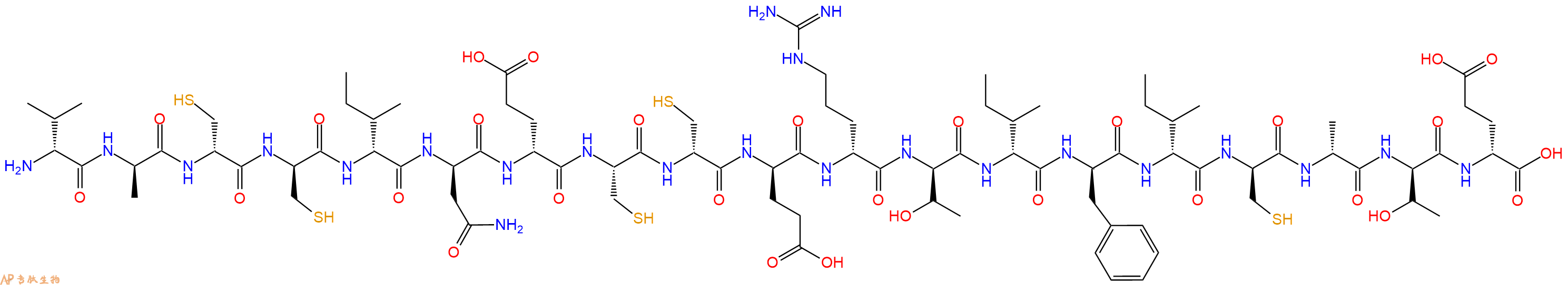 专肽生物产品H2N-DVal-DAla-DCys-DCys-DIle-DAsn-DGlu-Cys-DCys-DGlu-DArg-DThr-DIle-DPhe-DIle-DCys-DAla-DThr-DGlu-OH