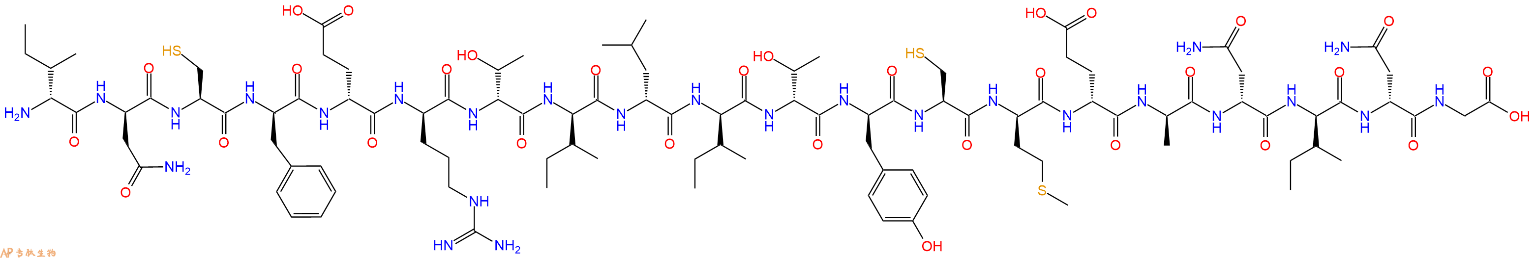 专肽生物产品H2N-DIle-DAsn-Cys-DPhe-DGlu-DArg-DThr-DIle-DLeu-DIle-DThr-DTyr-Cys-DMet-DGlu-DAla-DAsn-DIle-DAsn-Gly-OH