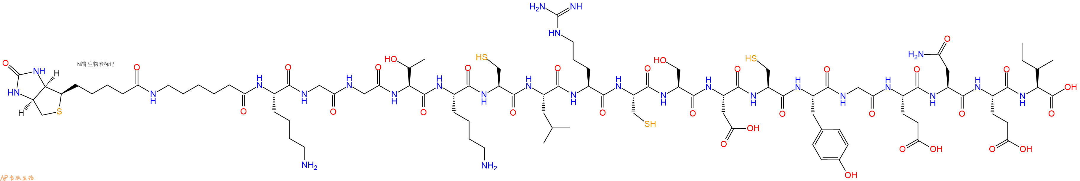 专肽生物产品Biotinyl-Ahx-Lys-Gly-Gly-Thr-Lys-Cys-Leu-Arg-Cys-Ser-Asp-Cys-Tyr-Gly-Glu-Asn-Glu-Ile-OH