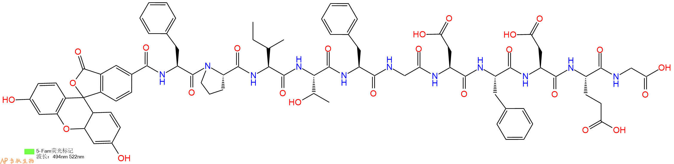 专肽生物产品5FAM-Phe-Pro-Ile-Thr-Phe-Gly-Asp-Phe-Asp-Glu-Gly-OH