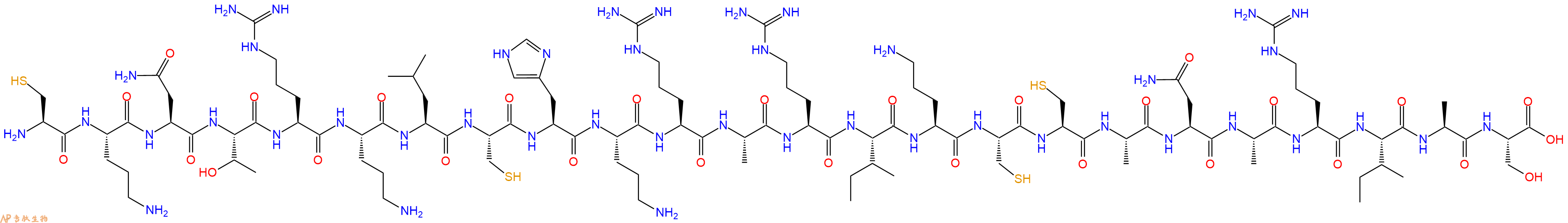 专肽生物产品H2N-Cys-Orn-Asn-Thr-Arg-Orn-Leu-Cys-His-Orn-Arg-Ala-Arg-Ile-Orn-Cys-Cys-Ala-Asn-Ala-Arg-Ile-Ala-Ser-OH